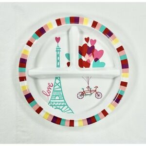 TARGET Child's Divided Melamine Plate 8.25" Round Paris Eiffel Tower Love Hearts